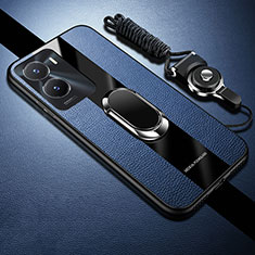 Silikon Hülle Handyhülle Ultra Dünn Schutzhülle Tasche Flexible mit Magnetisch Fingerring Ständer S01 für Vivo Y35 5G Blau