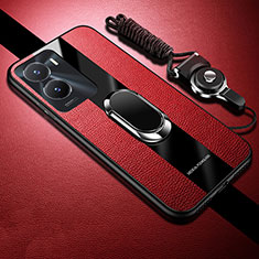 Silikon Hülle Handyhülle Ultra Dünn Schutzhülle Tasche Flexible mit Magnetisch Fingerring Ständer S01 für Vivo Y35m 5G Rot