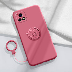 Silikon Hülle Handyhülle Ultra Dünn Schutzhülle Tasche Flexible mit Magnetisch Fingerring Ständer S01 für Vivo Y72 India Rosa