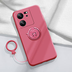 Silikon Hülle Handyhülle Ultra Dünn Schutzhülle Tasche Flexible mit Magnetisch Fingerring Ständer S01 für Xiaomi Mi 13T 5G Pink