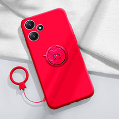 Silikon Hülle Handyhülle Ultra Dünn Schutzhülle Tasche Flexible mit Magnetisch Fingerring Ständer S01 für Xiaomi Poco M6 Pro 5G Rot