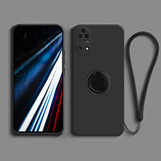 Silikon Hülle Handyhülle Ultra Dünn Schutzhülle Tasche Flexible mit Magnetisch Fingerring Ständer S02 für Huawei P50 Pro Schwarz