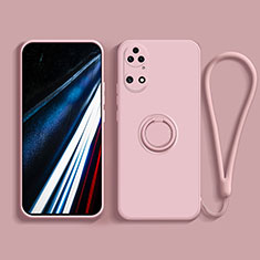 Silikon Hülle Handyhülle Ultra Dünn Schutzhülle Tasche Flexible mit Magnetisch Fingerring Ständer S02 für Huawei P50 Rosa