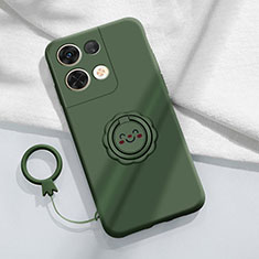 Silikon Hülle Handyhülle Ultra Dünn Schutzhülle Tasche Flexible mit Magnetisch Fingerring Ständer S02 für Oppo Reno8 Pro+ Plus 5G Nachtgrün