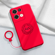 Silikon Hülle Handyhülle Ultra Dünn Schutzhülle Tasche Flexible mit Magnetisch Fingerring Ständer S02 für Oppo Reno9 Pro+ Plus 5G Rot