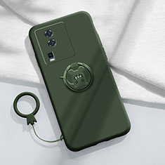 Silikon Hülle Handyhülle Ultra Dünn Schutzhülle Tasche Flexible mit Magnetisch Fingerring Ständer S02 für Vivo iQOO Neo7 5G Nachtgrün