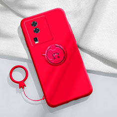 Silikon Hülle Handyhülle Ultra Dünn Schutzhülle Tasche Flexible mit Magnetisch Fingerring Ständer S02 für Vivo iQOO Neo7 5G Rot