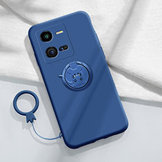 Silikon Hülle Handyhülle Ultra Dünn Schutzhülle Tasche Flexible mit Magnetisch Fingerring Ständer S02 für Vivo V25 5G Blau