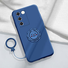 Silikon Hülle Handyhülle Ultra Dünn Schutzhülle Tasche Flexible mit Magnetisch Fingerring Ständer S02 für Vivo V27 Pro 5G Blau