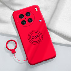 Silikon Hülle Handyhülle Ultra Dünn Schutzhülle Tasche Flexible mit Magnetisch Fingerring Ständer S02 für Vivo X90 5G Rot