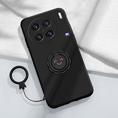 Silikon Hülle Handyhülle Ultra Dünn Schutzhülle Tasche Flexible mit Magnetisch Fingerring Ständer S02 für Vivo X90 5G Schwarz