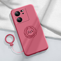 Silikon Hülle Handyhülle Ultra Dünn Schutzhülle Tasche Flexible mit Magnetisch Fingerring Ständer S02 für Xiaomi Mi 13T 5G Pink