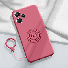 Silikon Hülle Handyhülle Ultra Dünn Schutzhülle Tasche Flexible mit Magnetisch Fingerring Ständer S02 für Xiaomi Redmi 12 5G Pink