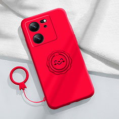 Silikon Hülle Handyhülle Ultra Dünn Schutzhülle Tasche Flexible mit Magnetisch Fingerring Ständer S02 für Xiaomi Redmi K60 Ultra 5G Rot