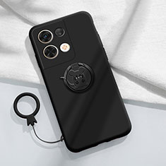 Silikon Hülle Handyhülle Ultra Dünn Schutzhülle Tasche Flexible mit Magnetisch Fingerring Ständer S02 für Xiaomi Redmi Note 13 Pro 5G Schwarz