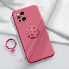 Silikon Hülle Handyhülle Ultra Dünn Schutzhülle Tasche Flexible mit Magnetisch Fingerring Ständer S03 für Oppo Find X3 5G Pink