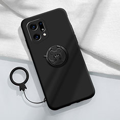 Silikon Hülle Handyhülle Ultra Dünn Schutzhülle Tasche Flexible mit Magnetisch Fingerring Ständer S03 für Oppo Find X5 Pro 5G Schwarz