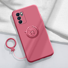 Silikon Hülle Handyhülle Ultra Dünn Schutzhülle Tasche Flexible mit Magnetisch Fingerring Ständer S03 für Oppo Reno6 5G Pink