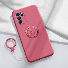 Silikon Hülle Handyhülle Ultra Dünn Schutzhülle Tasche Flexible mit Magnetisch Fingerring Ständer S03 für Oppo Reno6 Pro 5G India Pink