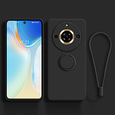 Silikon Hülle Handyhülle Ultra Dünn Schutzhülle Tasche Flexible mit Magnetisch Fingerring Ständer S03 für Realme 11 Pro+ Plus 5G Schwarz