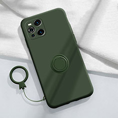 Silikon Hülle Handyhülle Ultra Dünn Schutzhülle Tasche Flexible mit Magnetisch Fingerring Ständer S04 für Oppo Find X3 5G Nachtgrün