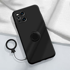 Silikon Hülle Handyhülle Ultra Dünn Schutzhülle Tasche Flexible mit Magnetisch Fingerring Ständer S04 für Oppo Find X3 5G Schwarz