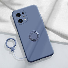 Silikon Hülle Handyhülle Ultra Dünn Schutzhülle Tasche Flexible mit Magnetisch Fingerring Ständer S04 für Oppo Find X5 5G Lavendel Grau