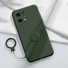 Silikon Hülle Handyhülle Ultra Dünn Schutzhülle Tasche Flexible mit Magnetisch Fingerring Ständer S04 für Oppo Find X5 5G Nachtgrün