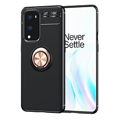 Silikon Hülle Handyhülle Ultra Dünn Schutzhülle Tasche Flexible mit Magnetisch Fingerring Ständer SD1 für OnePlus 9 Pro 5G Gold und Schwarz