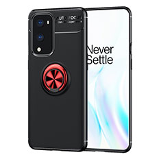 Silikon Hülle Handyhülle Ultra Dünn Schutzhülle Tasche Flexible mit Magnetisch Fingerring Ständer SD1 für OnePlus 9 Pro 5G Rot und Schwarz