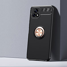 Silikon Hülle Handyhülle Ultra Dünn Schutzhülle Tasche Flexible mit Magnetisch Fingerring Ständer SD1 für Vivo iQOO U3 5G Gold und Schwarz