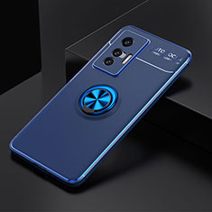 Silikon Hülle Handyhülle Ultra Dünn Schutzhülle Tasche Flexible mit Magnetisch Fingerring Ständer SD1 für Vivo X70 5G Blau
