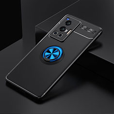 Silikon Hülle Handyhülle Ultra Dünn Schutzhülle Tasche Flexible mit Magnetisch Fingerring Ständer SD1 für Vivo X70 Pro 5G Blau und Schwarz