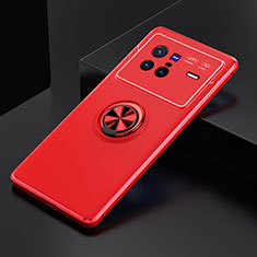 Silikon Hülle Handyhülle Ultra Dünn Schutzhülle Tasche Flexible mit Magnetisch Fingerring Ständer SD1 für Vivo X80 5G Rot