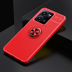 Silikon Hülle Handyhülle Ultra Dünn Schutzhülle Tasche Flexible mit Magnetisch Fingerring Ständer SD1 für Vivo Y35 4G Rot
