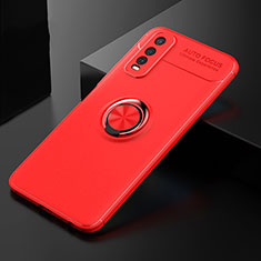 Silikon Hülle Handyhülle Ultra Dünn Schutzhülle Tasche Flexible mit Magnetisch Fingerring Ständer SD1 für Vivo Y50t Rot