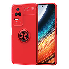Silikon Hülle Handyhülle Ultra Dünn Schutzhülle Tasche Flexible mit Magnetisch Fingerring Ständer SD1 für Xiaomi Poco F4 5G Rot