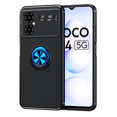Silikon Hülle Handyhülle Ultra Dünn Schutzhülle Tasche Flexible mit Magnetisch Fingerring Ständer SD1 für Xiaomi Poco M4 5G Blau und Schwarz