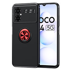 Silikon Hülle Handyhülle Ultra Dünn Schutzhülle Tasche Flexible mit Magnetisch Fingerring Ständer SD1 für Xiaomi Poco M4 5G Rot und Schwarz