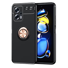 Silikon Hülle Handyhülle Ultra Dünn Schutzhülle Tasche Flexible mit Magnetisch Fingerring Ständer SD1 für Xiaomi Poco X4 GT 5G Gold und Schwarz
