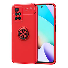 Silikon Hülle Handyhülle Ultra Dünn Schutzhülle Tasche Flexible mit Magnetisch Fingerring Ständer SD1 für Xiaomi Redmi 10 (2022) Rot