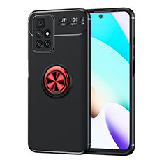 Silikon Hülle Handyhülle Ultra Dünn Schutzhülle Tasche Flexible mit Magnetisch Fingerring Ständer SD1 für Xiaomi Redmi 10 (2022) Rot und Schwarz