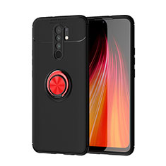 Silikon Hülle Handyhülle Ultra Dünn Schutzhülle Tasche Flexible mit Magnetisch Fingerring Ständer SD1 für Xiaomi Redmi 9 Prime India Rot und Schwarz