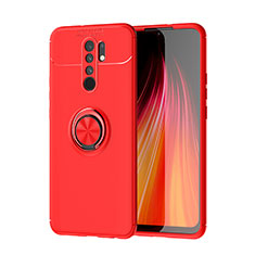 Silikon Hülle Handyhülle Ultra Dünn Schutzhülle Tasche Flexible mit Magnetisch Fingerring Ständer SD1 für Xiaomi Redmi 9 Rot