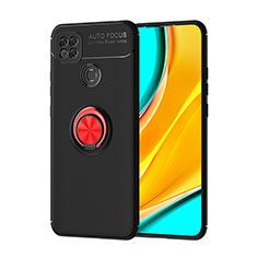 Silikon Hülle Handyhülle Ultra Dünn Schutzhülle Tasche Flexible mit Magnetisch Fingerring Ständer SD1 für Xiaomi Redmi 9C NFC Rot und Schwarz
