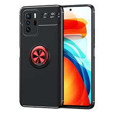Silikon Hülle Handyhülle Ultra Dünn Schutzhülle Tasche Flexible mit Magnetisch Fingerring Ständer SD1 für Xiaomi Redmi Note 10 Pro 5G Rot und Schwarz