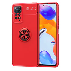 Silikon Hülle Handyhülle Ultra Dünn Schutzhülle Tasche Flexible mit Magnetisch Fingerring Ständer SD1 für Xiaomi Redmi Note 11 Pro 4G Rot