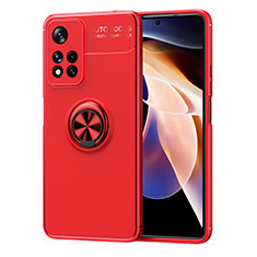 Silikon Hülle Handyhülle Ultra Dünn Schutzhülle Tasche Flexible mit Magnetisch Fingerring Ständer SD1 für Xiaomi Redmi Note 11 Pro+ Plus 5G Rot