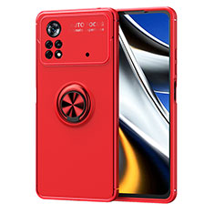 Silikon Hülle Handyhülle Ultra Dünn Schutzhülle Tasche Flexible mit Magnetisch Fingerring Ständer SD1 für Xiaomi Redmi Note 11E Pro 5G Rot