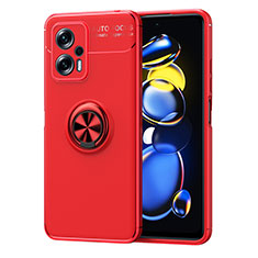 Silikon Hülle Handyhülle Ultra Dünn Schutzhülle Tasche Flexible mit Magnetisch Fingerring Ständer SD1 für Xiaomi Redmi Note 11T Pro 5G Rot